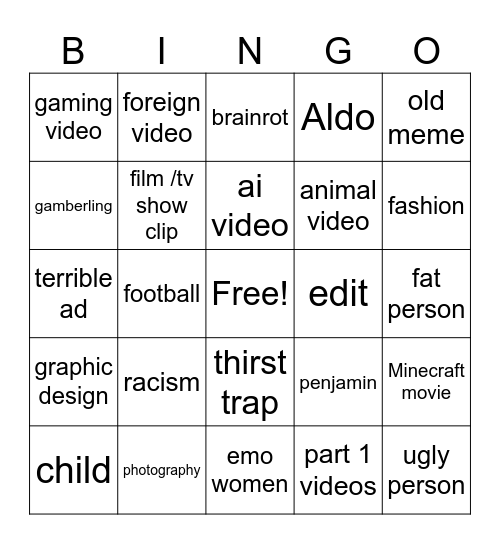 instagram Bingo Card