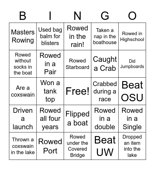 Rowing Bingo! Bingo Card