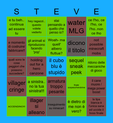 MINECRAFT MOVIE Bingo Card