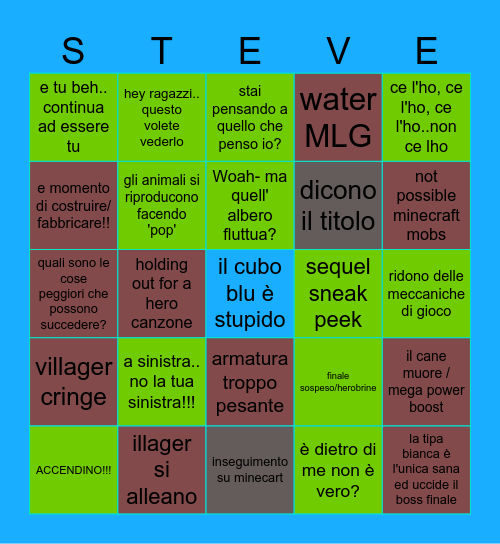 MINECRAFT MOVIE Bingo Card