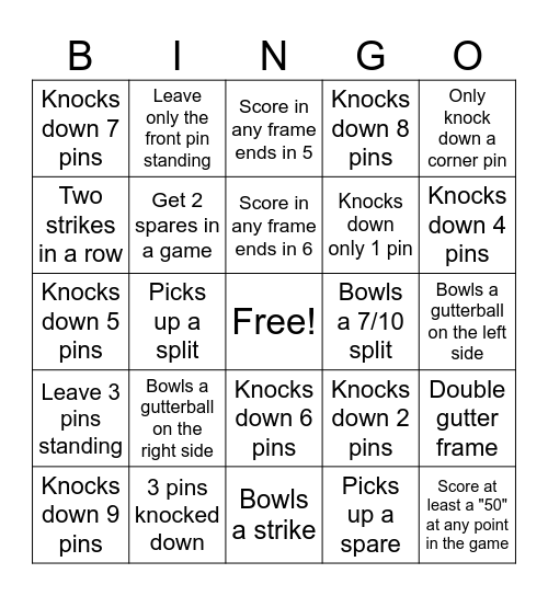 Bowling Bingo Card