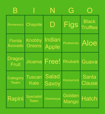 Produce Bingo Card