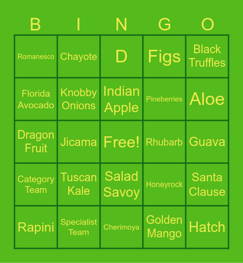 Produce Bingo Card