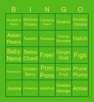 Produce Bingo Card