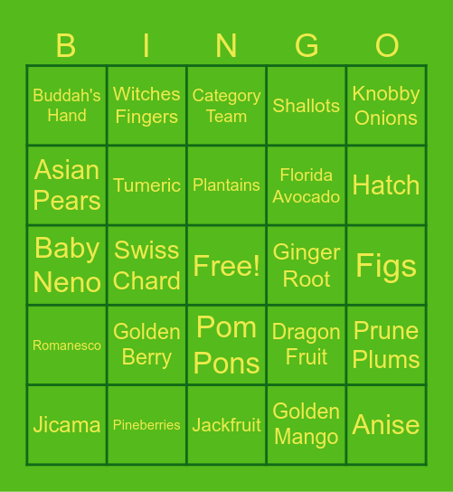 Produce Bingo Card
