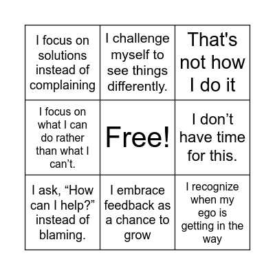 No Ego BINGO Card