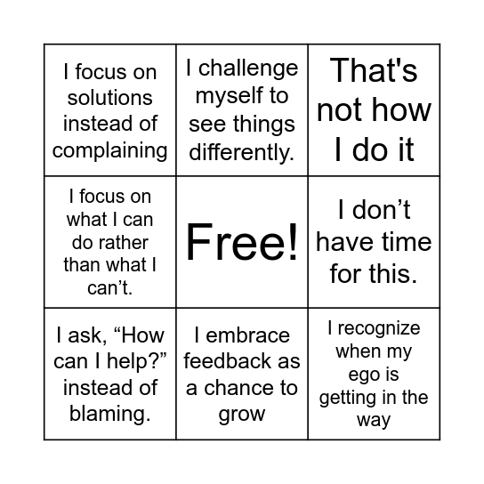 No Ego BINGO Card