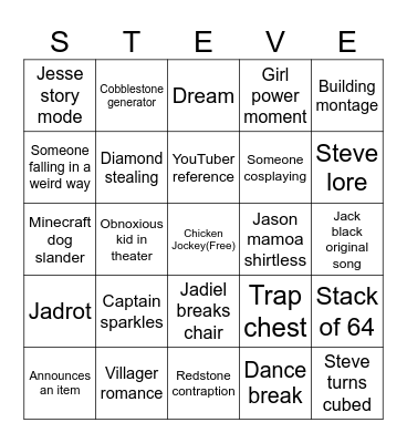 A Minecraft Movie Bingo Card