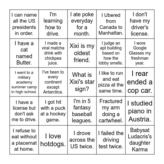 Yvonne Bingo Card