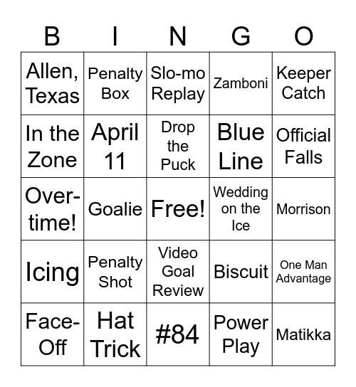 Jade's Wedding Playoff Bingo Card