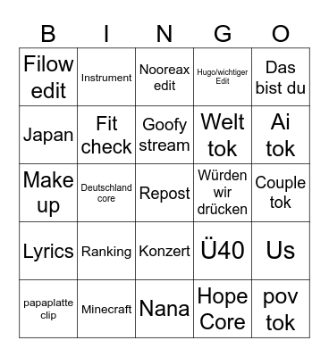 Tok tok bingo Card