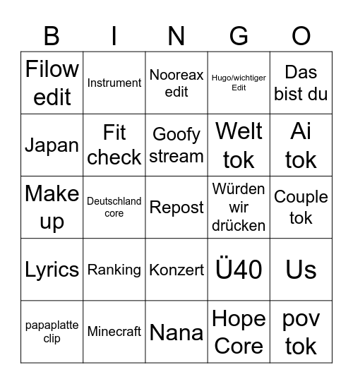 Tok tok bingo Card