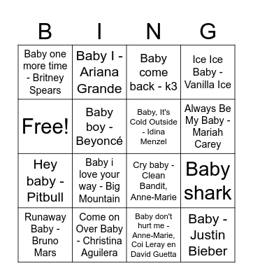Swingo - Babyshower Cindy Bingo Card