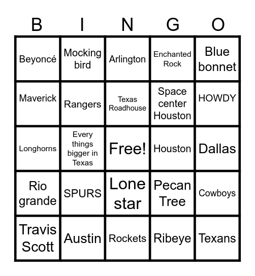 Texas Bingo Card