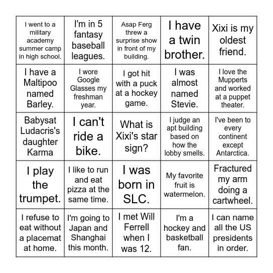 Erica Bingo Card