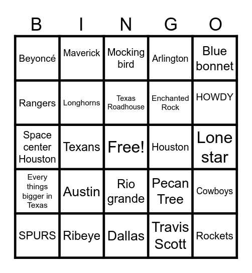 Texas Bingo Card