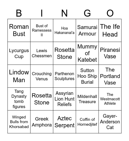 British Museum Bingo Card