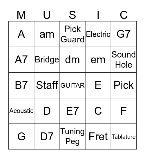 GUITAR BINGO Card