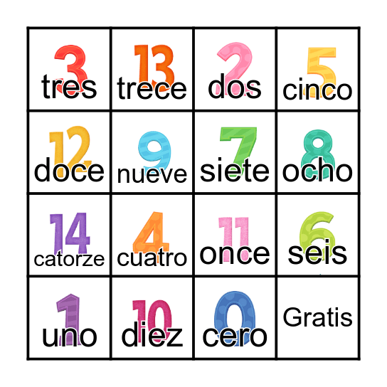 Lotería: Los Numeros Bingo Card