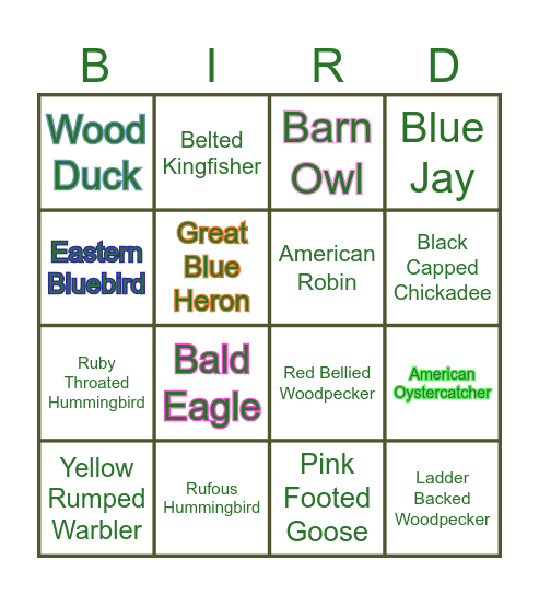 Birds Bingo Card