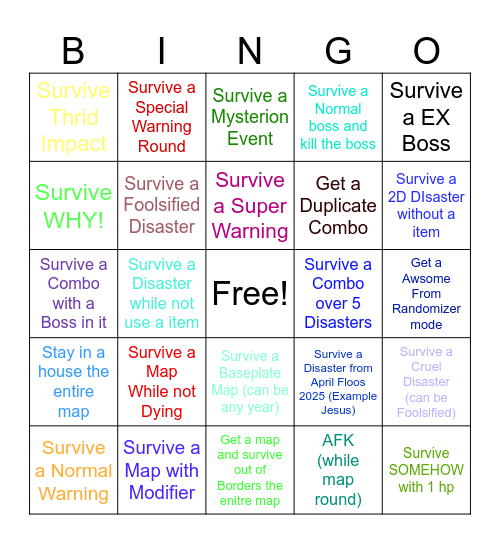 Survive the Disasters Reborn: Awsome Edition (but Bingo) Bingo Card