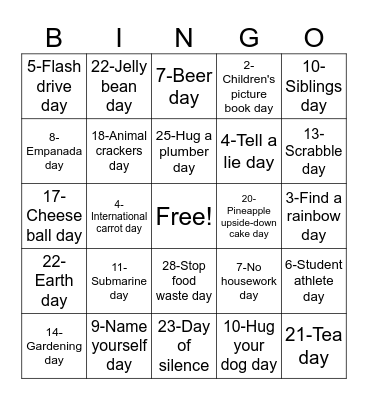 Celebrate April Bingo Card