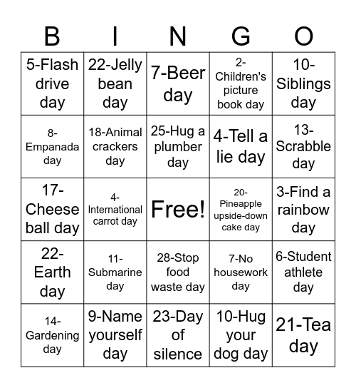 Celebrate April Bingo Card