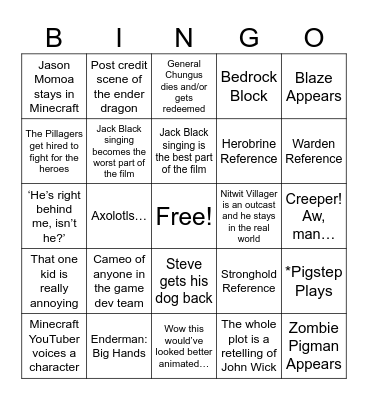 A MINECRAFT MOVIE PREDICTIONS Bingo Card