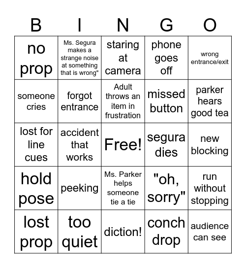 DRESS REHEARSAL Bingo Card