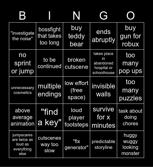 bad roblox horror games Bingo Card