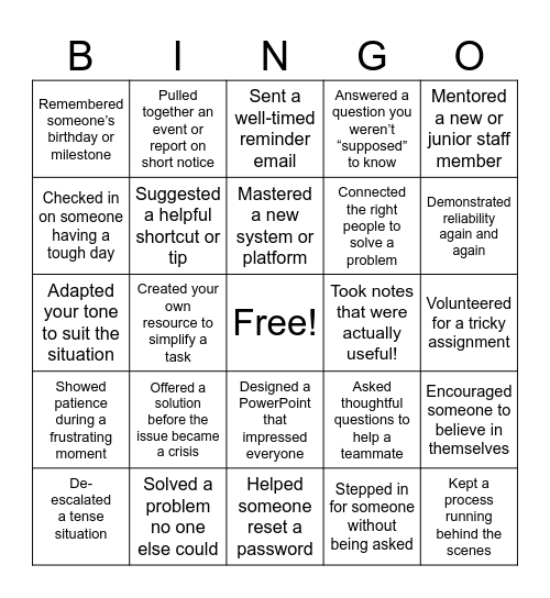 Administrative Professionals Day 2025 Bingo Card