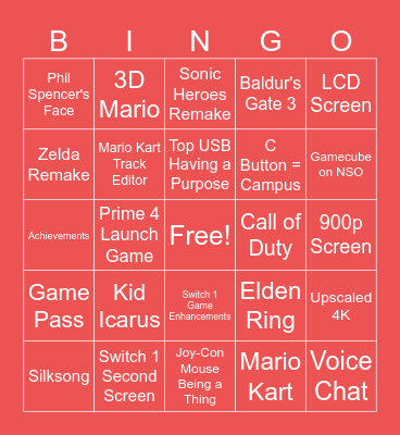 Switch 2 Direct Bingo Card