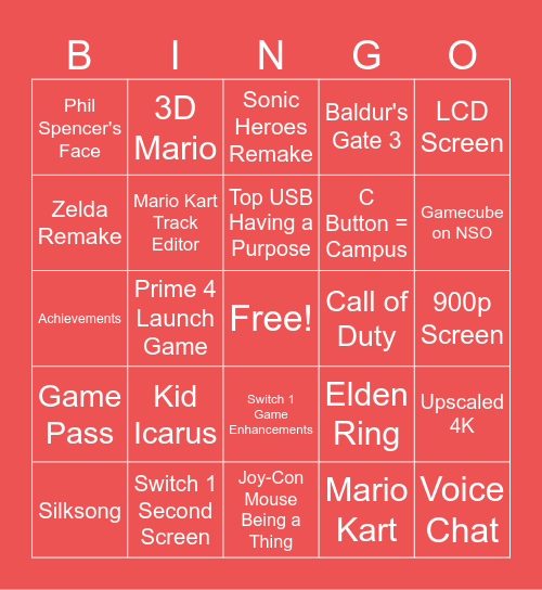 Switch 2 Direct Bingo Card