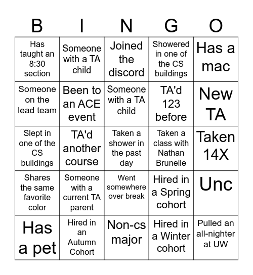 Untitled Bingo Card