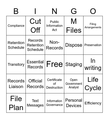 Records Management Bingo Card