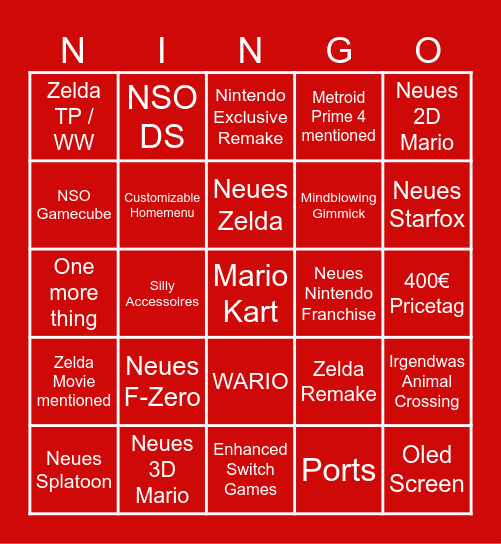 Switch 2 Direct Bingo Card