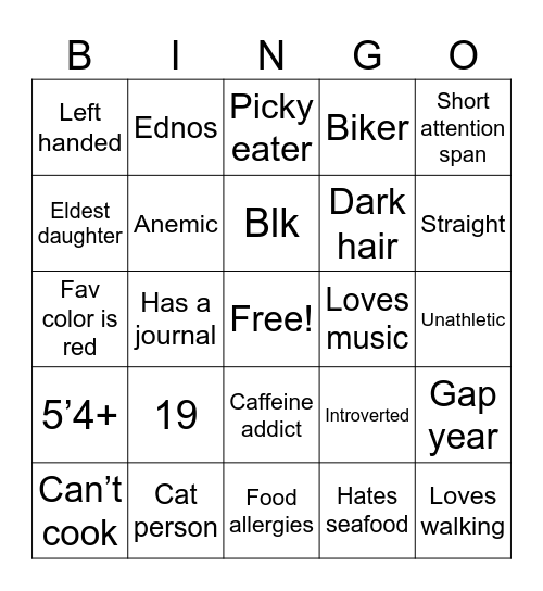 Sage’s Bingo Card