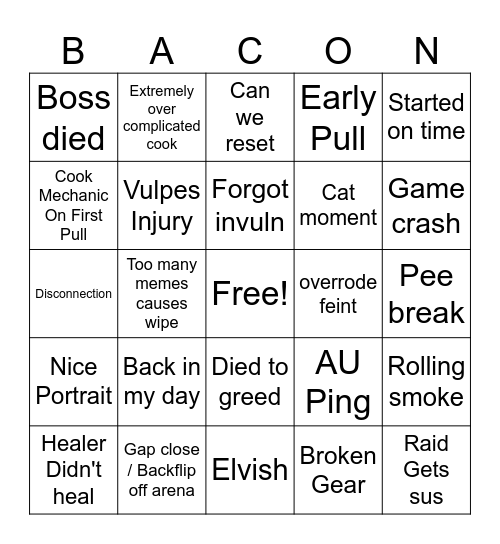 Bingo Card for Bacon Bingo Card