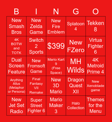 Switch 2 Direct Bingo Card