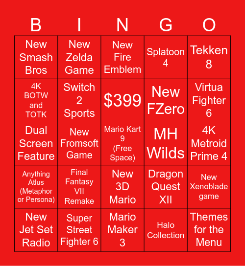 Switch 2 Direct Bingo Card