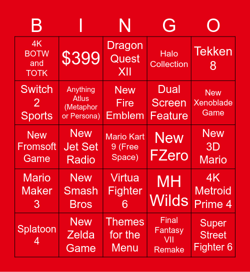 Switch 2 Direct Bingo Card