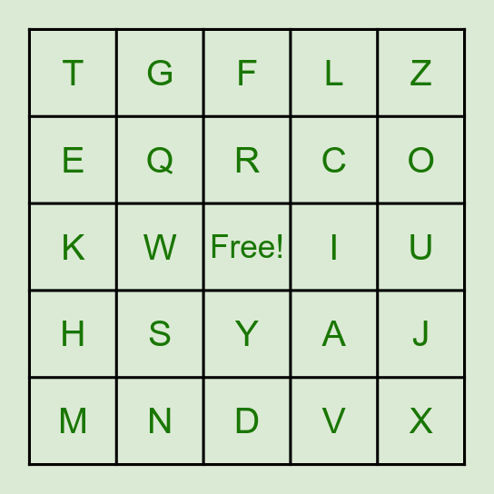 ALPHABET REVIEW Bingo Card