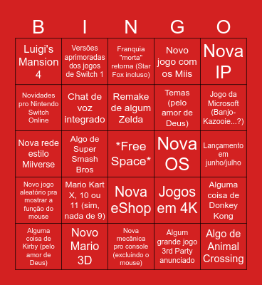 Nintendo Switch 2 Direct Bingo Card
