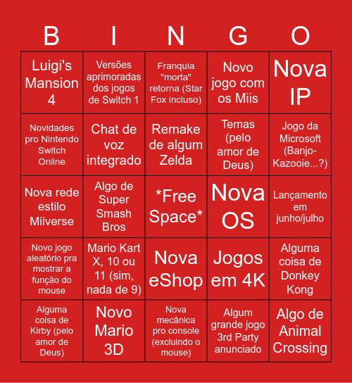 Nintendo Switch 2 Direct Bingo Card