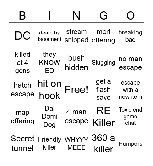 DBD Bingo Card
