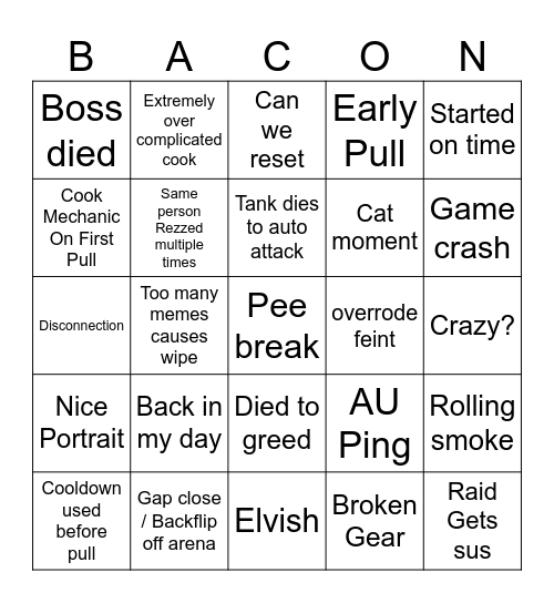 Bingo Card for Bacon Bingo Card