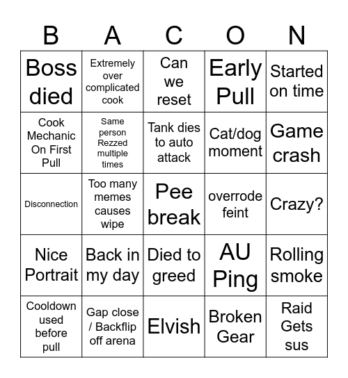 Bingo Card for Bacon Bingo Card