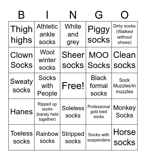 Crazy Socks Bingo Card