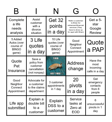 Service Bingo Card