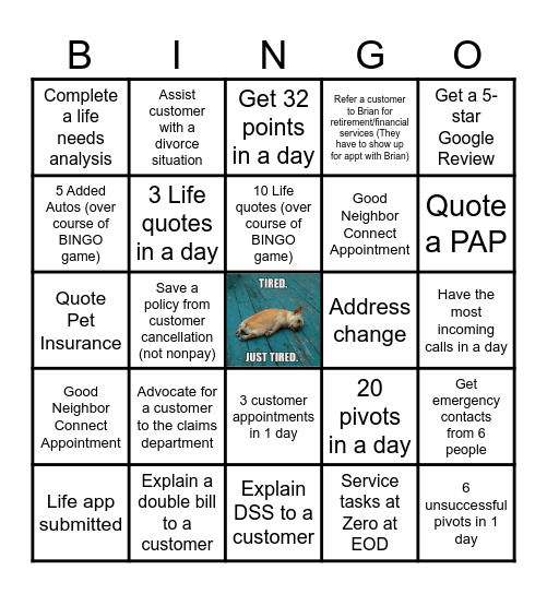 Service Bingo Card